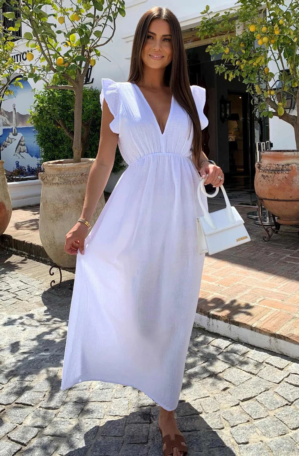 Cotton Dress V-Neck Maxi Length White or Blue S, M, L  BNWT