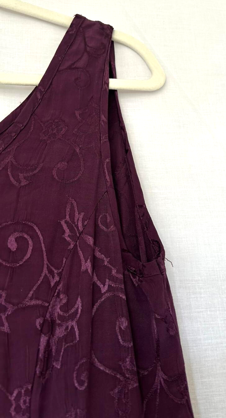 Dress 14 Purple Sleeveless Round Neck Embroidered Midi Length Ties at Back (Pre-Loved)