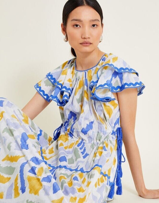 MONSOON Dress Medium Myla Cotton Tassel Embroidered Midaxi Length BNWT