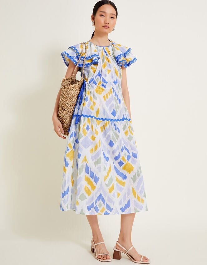 MONSOON Dress Medium Myla Cotton Tassel Embroidered Midaxi Length BNWT