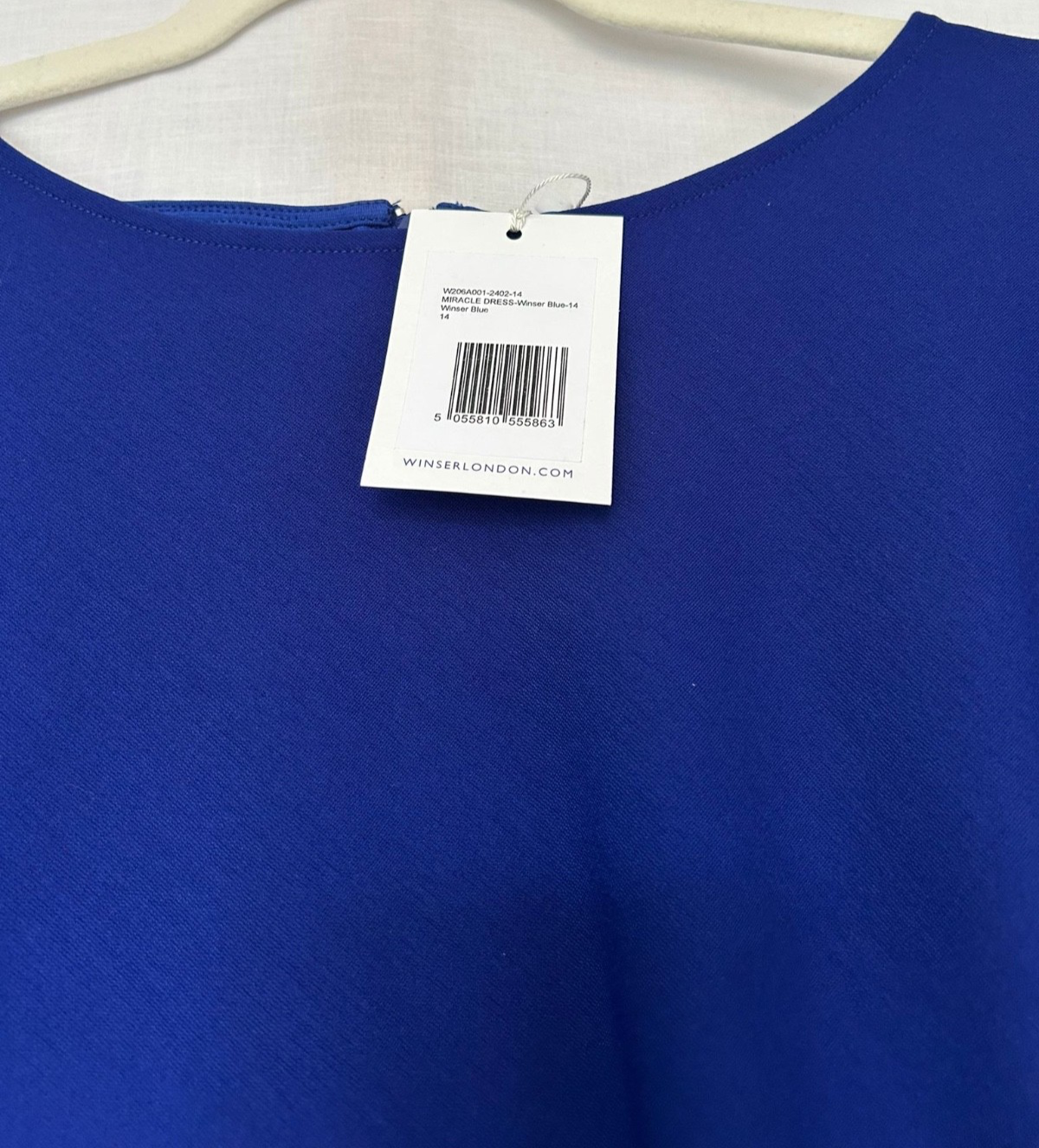 WINSER LONDON Dress 14 Royal Blue 3/4 Sleeves Fitted Round Neckline BNWT