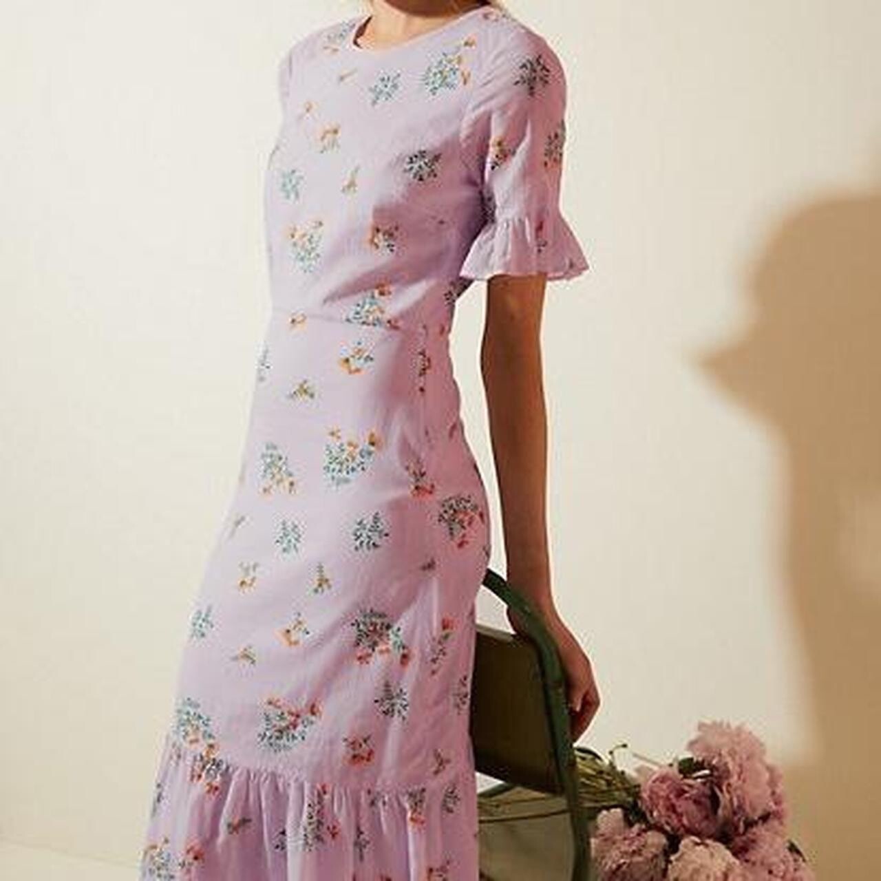 GHOST X M&S Dress 12 Cotton Lined Pale Lilac Midi Floral Tea Dress Style BNWT