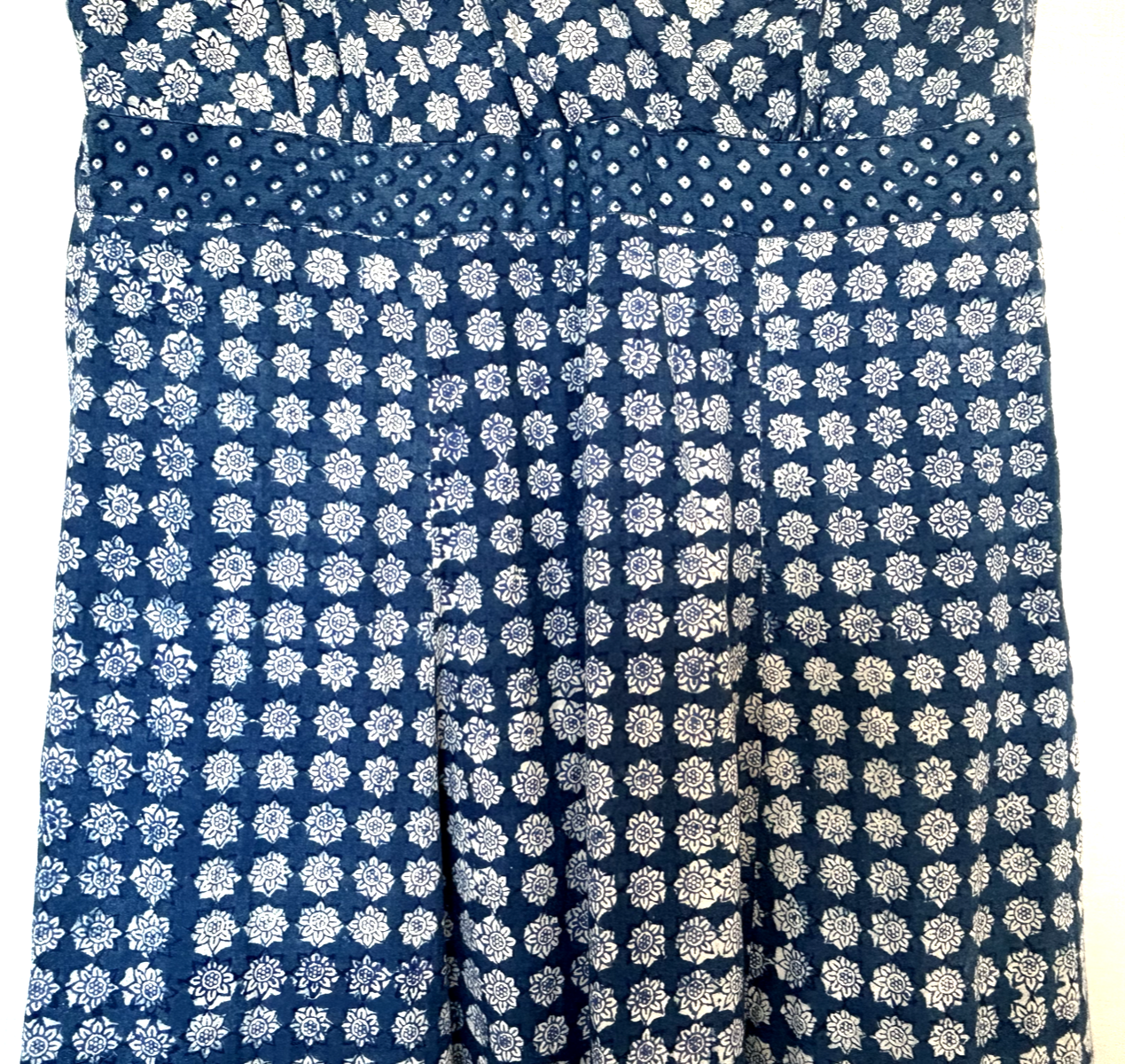 ANOKHI Dress 16 Blue & White Cotton Hand Block Printed Midi Length (Pre-Loved)