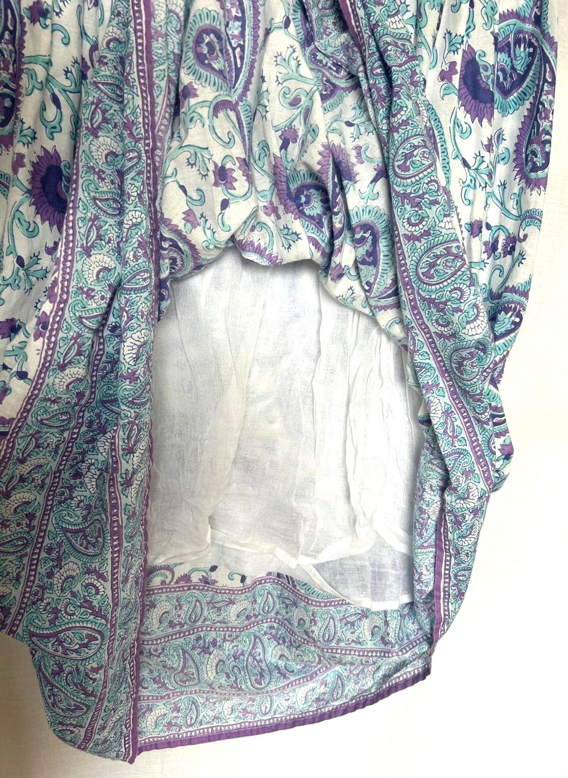 PENNY PLAIN Dress 12 Purple & Turquoise Cotton Hand Block Printed Buttons Lined (Pre-Loved)