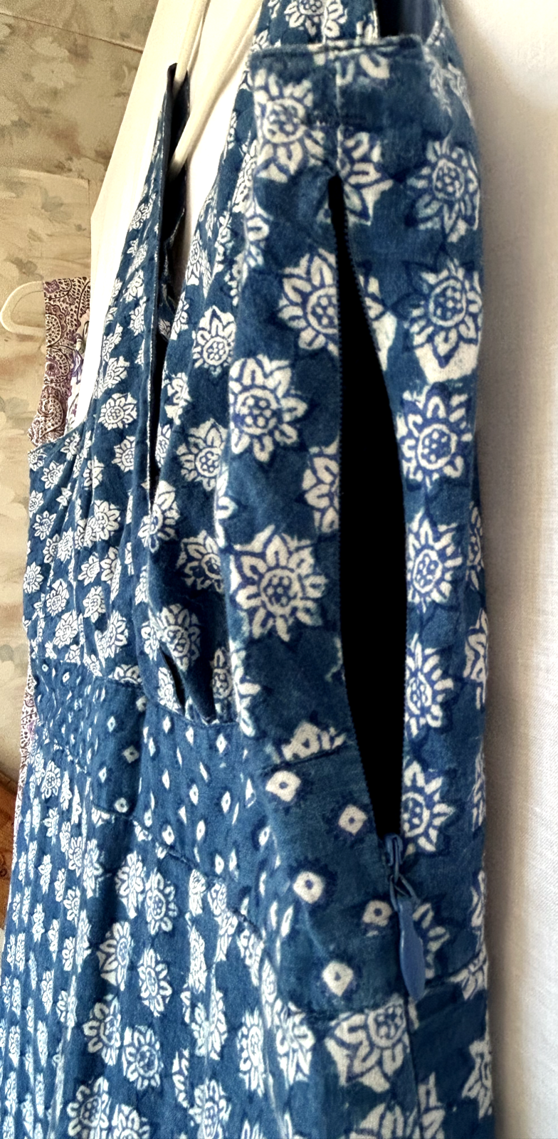 ANOKHI Dress 16 Blue & White Cotton Hand Block Printed Midi Length (Pre-Loved)