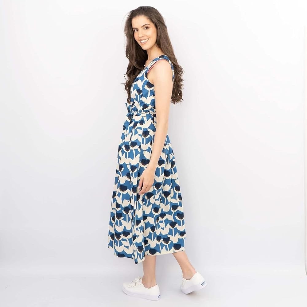SEASALT Dress 10 Blue Cotton "Belle" Side Zip Sleeveless Belt Tie BNWT