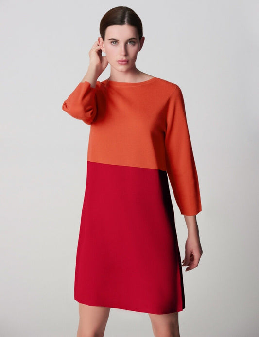 WINSER LONDON Dress Large 100% Merino Wool Orange & Red Knitted BNWT