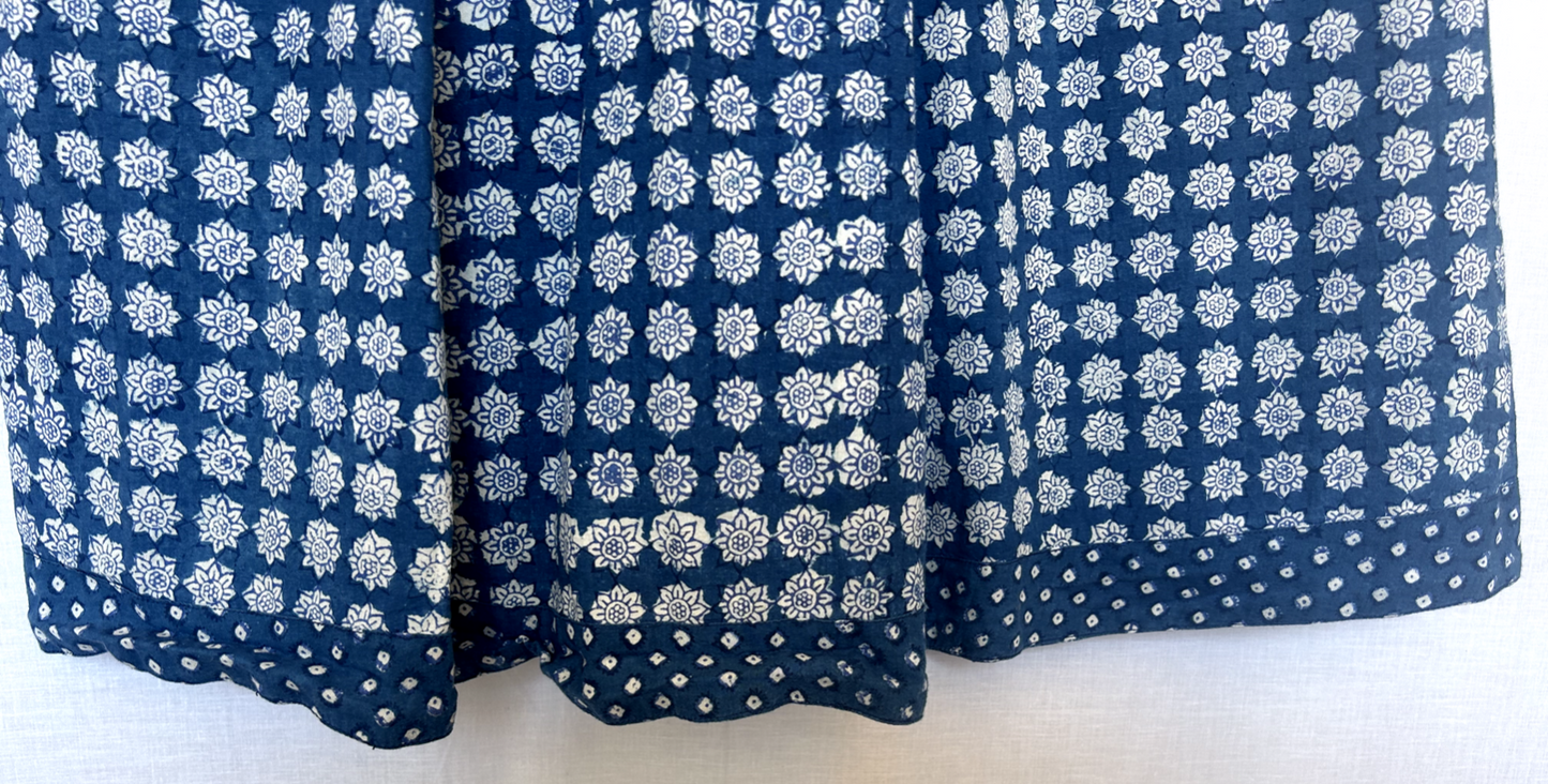 ANOKHI Dress 16 Blue & White Cotton Hand Block Printed Midi Length (Pre-Loved)