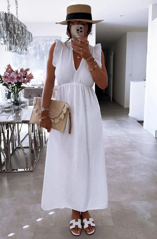 Cotton Dress V-Neck Maxi Length White or Blue S, M, L  BNWT