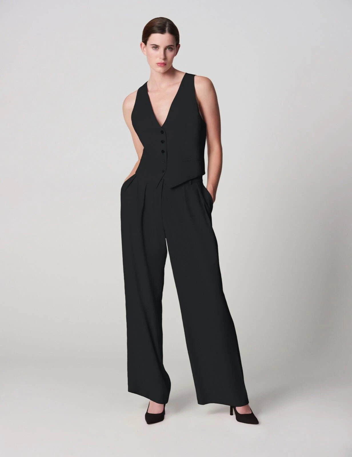 WINSER LONDON Waistcoat Large Satin Back Crepe V Neckline BNWOT